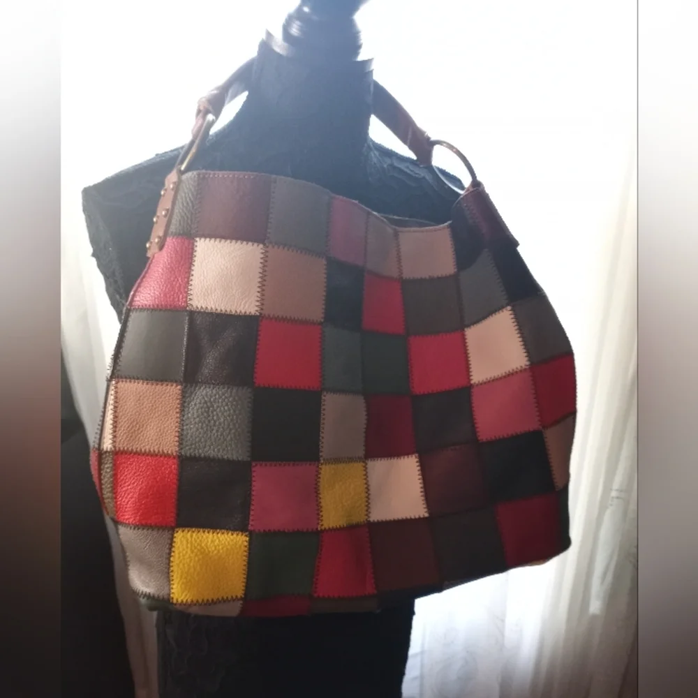 Patchwork Leather Hobo Handbag